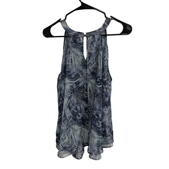 Guess Womens Sleeveless Palm Leaf Print Halter Top Blue Sz Large Flowy Boho NEW - Picture 2 of 11